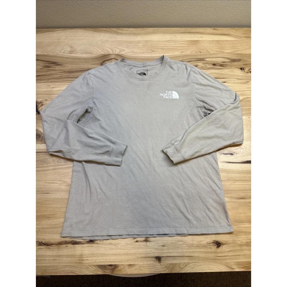The North Face Long Sleeve Shirt Mens Large Tan Never Stop Exploring Logo Tee